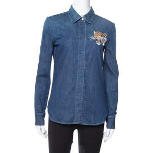 Pre Owned Stella McCartney Blue Denim Tiger Embroidered Shirt S