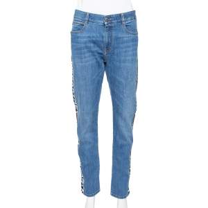 مملوكة مسبقًا Stella McCartney Blue Denim Logo Tape Detail Straight Leg Jeans M