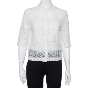 Stella McCartney Cream Lace Button Front Sheer Crop Top M