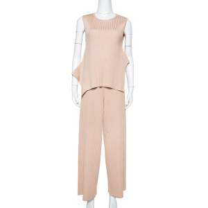 Stella McCartney Beige Rib Knit Sleeveless Flared Top & Flared Pants Set S