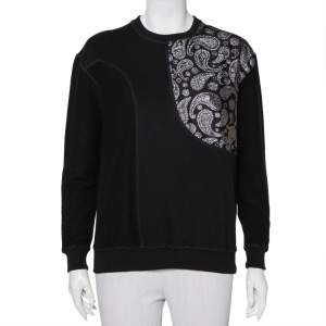 Pre Owned Stella McCartney Black Cotton Knit Paisley Jacquard Patch Detail Sweatshirt S