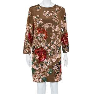 Pre Owned Stella McCartney Brown Sequin Embellished Silk Shift Dress M  