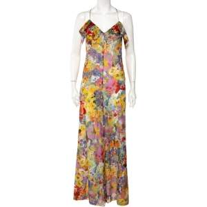 Stella McCartney Multicolor Floral Printed Cotton Ruffled Wide Leg Jumpsuit M