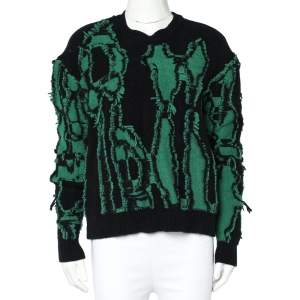 Stella McCartney Black & Green Jacquard Knit Crewneck Sweater S