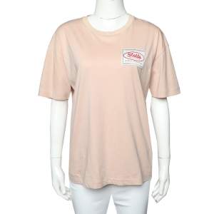 Stella McCartney Light Pink Cotton All Is Love Patch Detail Crewneck T-Shirt M