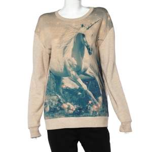 Pre Owned Stella McCartney Light Pink Unicorn Printed Cotton & Wool Sweatshirt L