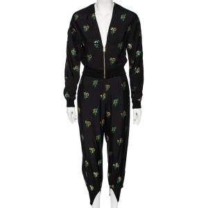Stella McCartney Black Fil Coupe Rib Knit Trimmed Jacket & Pant Set XXS