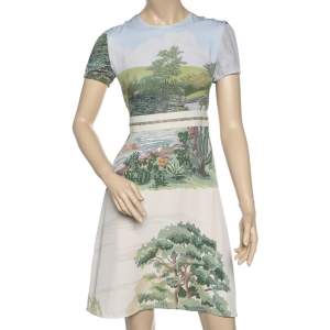 Pre Owned Stella McCartney Multicolor Printed Crepe Lurex Trim Midi Dress S