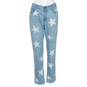 Stella McCartney Blue & Cream Star Print Denim Boyfriend Jeans M