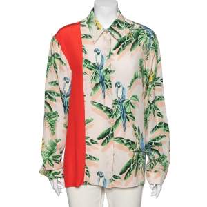 Stella McCartney Multicolor Parrot Printed Silk Button Front Shirt L