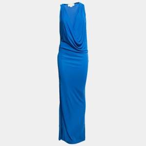 Pre Owned Stella McCartney Blue Jersey Draped Front Maxi Dress S