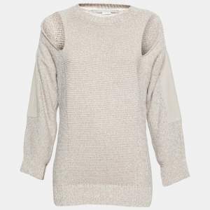 Pre Owned Stella McCartney Beige Knit Linen Paneled Cut-Out Detail Jumper XXS