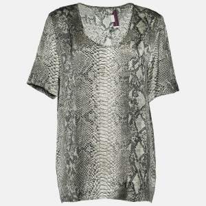 Pre Owned Stella McCartney Grey Snakeskin Print Silk Blouse M