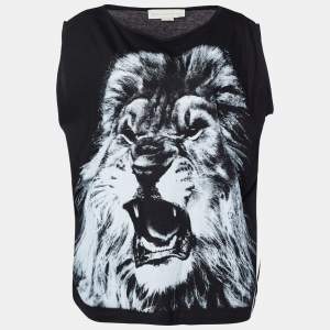 Stella McCartney Black Jersey Sleeveless Lion Print T-Shirt M
