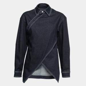 Pre Owned Stella McCartney Navy Blue Denim Slit Detail Long Sleeve Blouse M