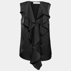 Pre Owned Stella McCartney Black Silk Ruffle Front Sleeveless Top M