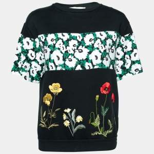 Pre Owned Stella McCartney Black Floral Print & Embroidered Top S