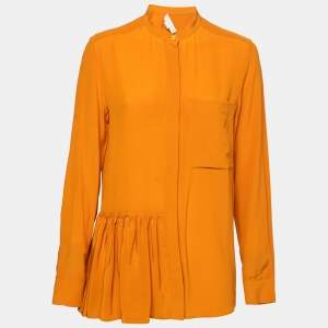 Pre Owned Stella McCartney Orange Silk Gathered Detail Button Front Blouse S