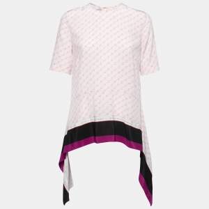 Pre Owned Stella McCartney Pink Logo Print Silk Asymmetric Tiered Top S