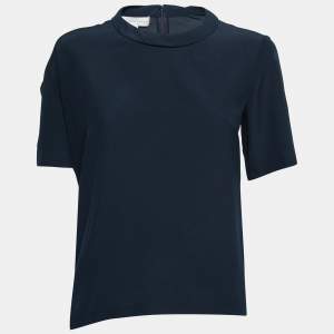 Pre Owned Stella McCartney Navy Blue Silk Chiffon Short Sleeve Top M