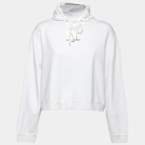 Pre Owned Stella McCartney White Logo Printed Cotton Cropped Hoodie M