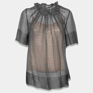 Stella McCartney Black Monochrome Printed Silk Top S