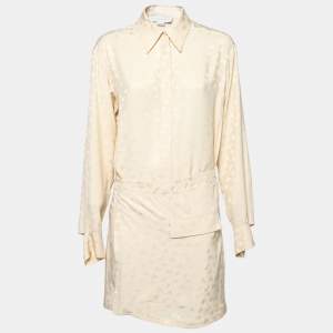 Stella McCartney Light Beige Floral Crepe De Chine Wrap Detail Shirt Dress M