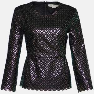 Pre Owned Stella McCartney Black Cutwork Peplum Top S