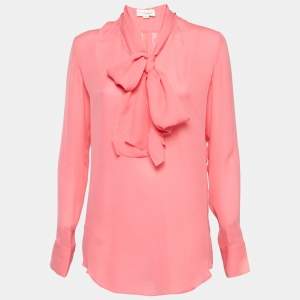 Pre Owned Stella McCartney Pink Silk Neck Tie Detail Long Sleeve Blouse S