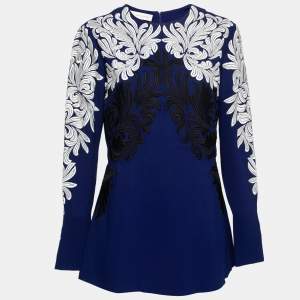 Pre Owned Stella McCartney Blue Embroidered Crepe Long Sleeve Top M