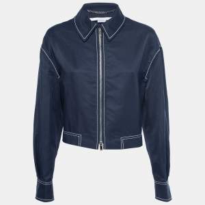 Pre Owned Stella McCartney Navy Blue Cotton & Linen Zip-Front Jacket M