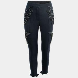 Stella McCartney Navy Blue Striped Wool Ruffle Zip Detail Trousers S