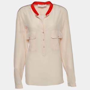 Pre Owned Stella McCartney Pale Pink Silk Crepe Contrast Collar Detail Top M