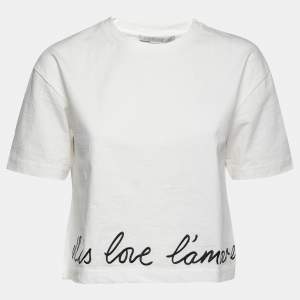 Pre Owned Stella McCartney Off-White Cotton Embroidered Cropped T-Shirt M