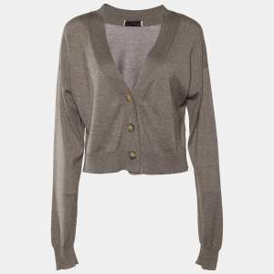 Stella McCartney Grey Knit Button Front Cropped Cardigan XS