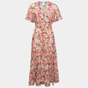 Pre Owned Stella McCartney Pink Floral Printed Cotton Cut-Out Back Detail Maxi Dress S