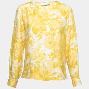 Stella McCartney Yellow Floral Printed Silk Long Sleeve Blouse M