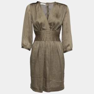 Pre Owned Stella McCartney Grey Floral Ditsy Print Silk V-Neck Dress S