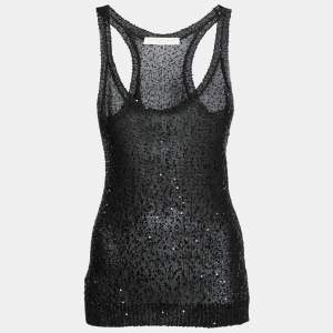 Pre Owned Stella McCartney Black Sequined Knit Tank Top M