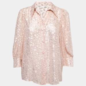 Pre Owned Stella McCartney Blush Pink Lurex Patterned Silk Button Front Blouse M