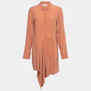 Stella McCartney Light Brown Silk Crepe Asymmetrical Hem Button Front Shirt M