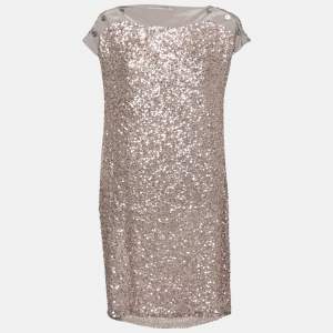 Pre Owned Stella McCartney Grey Sequin-Embellished Silk Mini Dress S