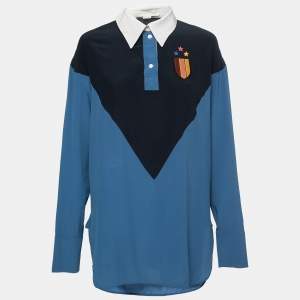 Pre Owned Stella McCartney Blue/ Black Silk Patch Shirt M