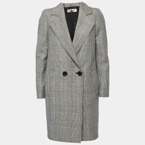 Stella McCartney Black/White Prince of Wales Checked Wool Coat S