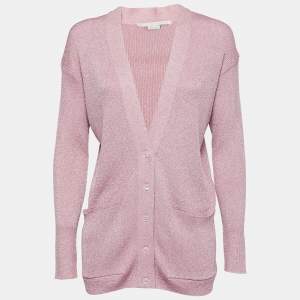 Stella McCartney Pink Lurex Knit Button Front Cardigan S