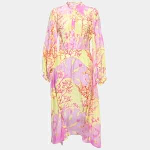 Pre Owned Stella McCartney Pink Coral Print Silk Midi Dress S