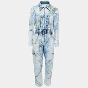 Stella McCartney Blue Marble Print Washed Denim Pocket Detailed  Jumpsuit S