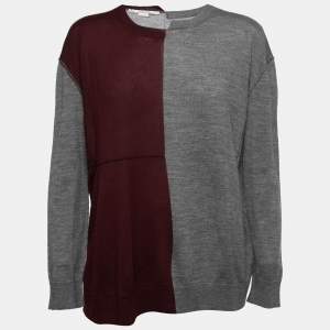 Stella McCartney Grey/Burgundy Wool Knit Jumper S
