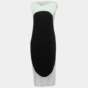 Pre Owned Stella McCartney Black/Mint Blue Color Block Plisse Satin Midi Dress S
