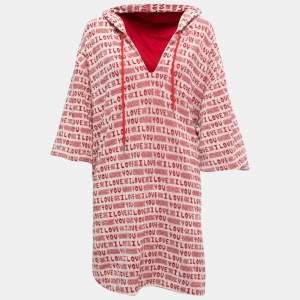 Pre Owned Stella McCartney Red I Love You Print Cotton Terry Poncho XL